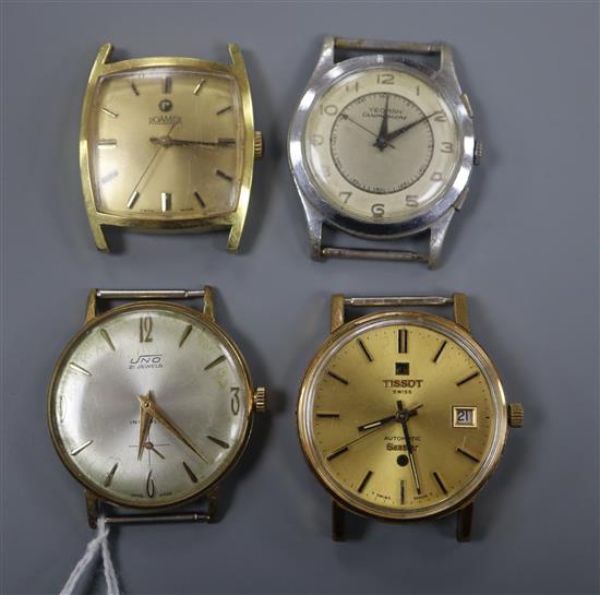 A steel and gold plated Telstar Seastar watch and three others, including Roamer.